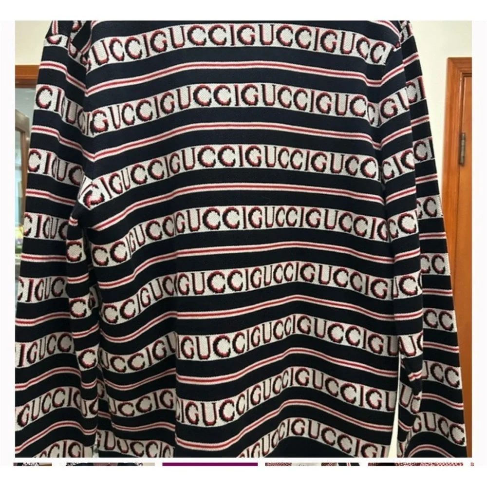 Gucci logo, cotton jacquard cardigan in ink, red and white size XL